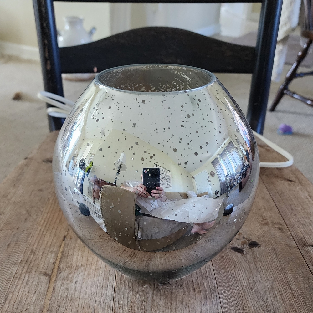 New Large 7" Ikea Knubbig Metallic Silver Globe Round Night Table Light Lamp